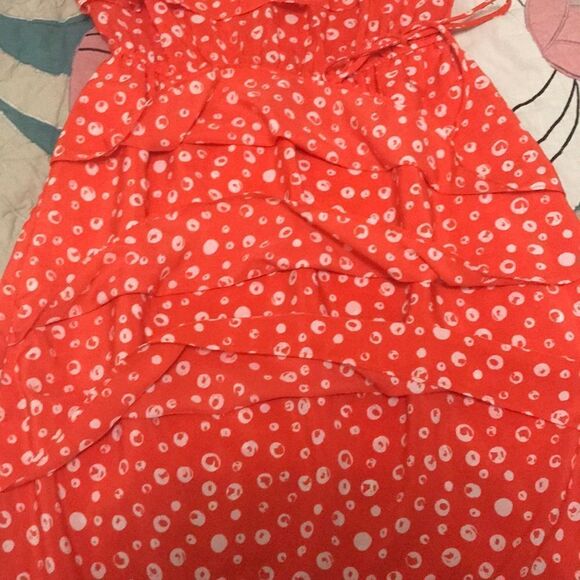 Julian Taylor 🍊 bright orange and white polka dots ruffled womens dress size 6 - Picture 7 of 11